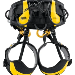 Side view of the Petzl SEQUOIA climbing saddle, designed for arborists seeking high-performance comfort, mobility, and safety. Features include wide semi-rigid waistbelt, padded leg loops, multiple gear loops, and fast-adjusting buckles for custom fit. Ideal for tree care professionals. Available now at Endor’s Arborist & Rope Supply. Call (234) 410-3240 today for expert assistance and dependable climbing gear.