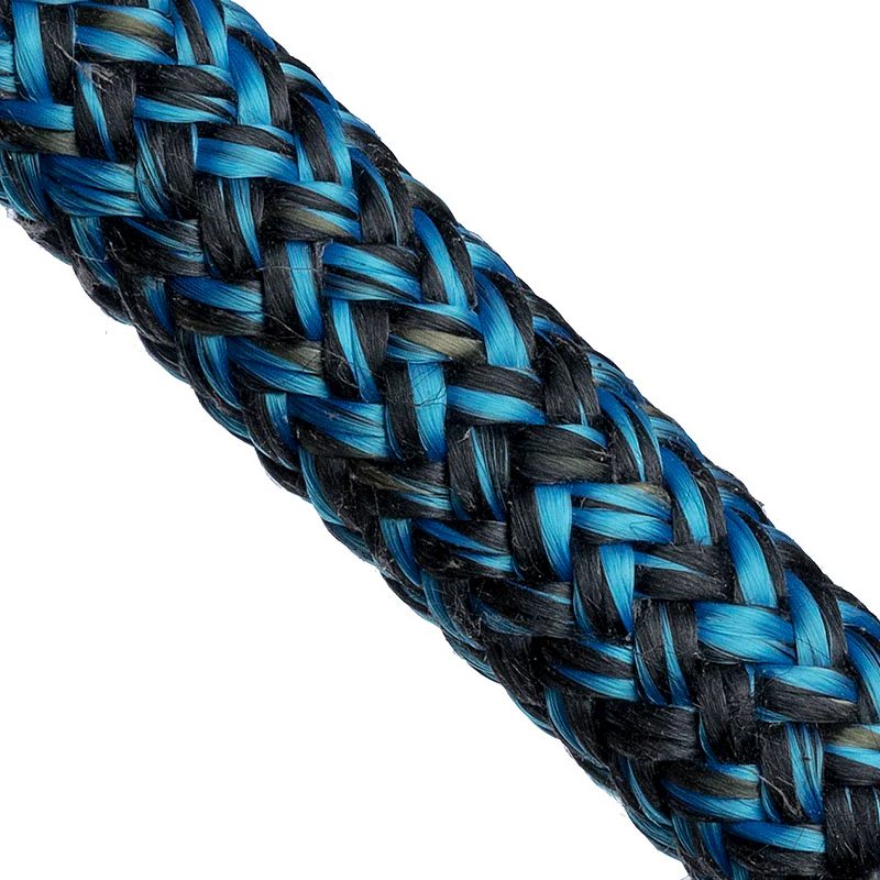 Close-up image of the 10mm sewn Eye-to-Eye Armor-Prus hitch cord in blue and black, engineered for maximum durability, flexibility, and heat resistance in arborist climbing systems. Ideal for professional rigging and hitch applications. Available at Endor’s Arborist & Rope Supply. Call (234) 410-3240 today for expert guidance and dependable arborist gear built to perform.
