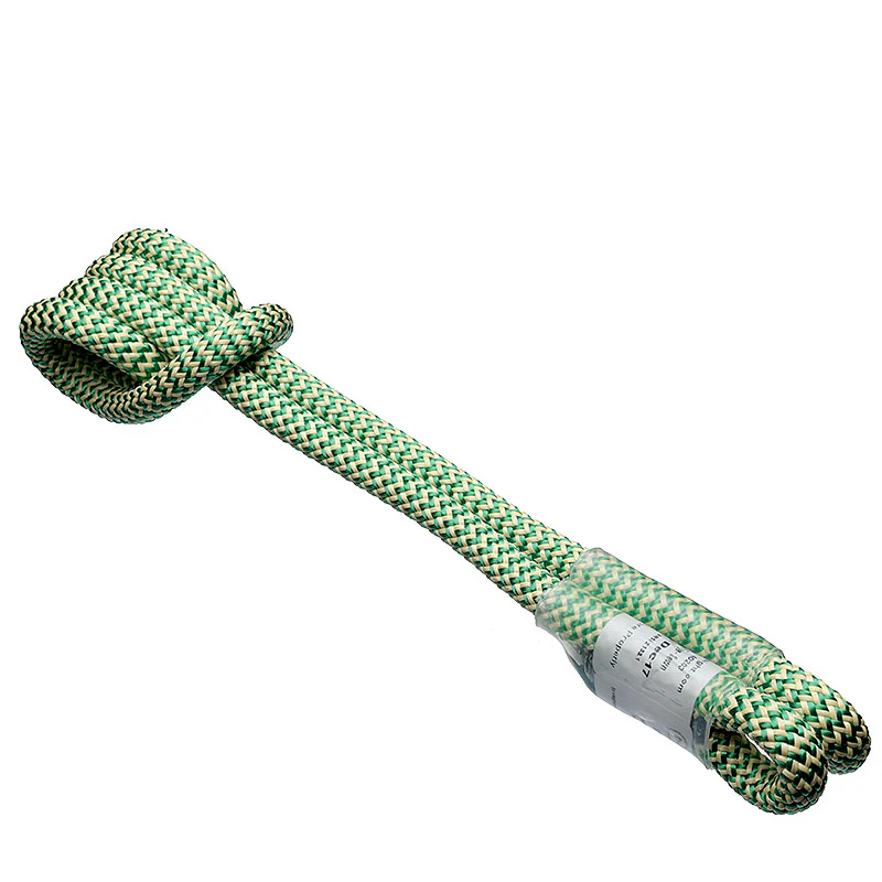 Image of the 8mm sewn Eye-to-Eye Ocean Polyester hitch cord in green and white, built for high heat resistance, flexibility, and long-lasting performance in arborist climbing and rigging applications. Ideal for friction hitches and professional tree care. Available at Endor’s Arborist & Rope Supply. Call (234) 410-3240 to speak with our team and get premium arborist gear backed by expert support.
