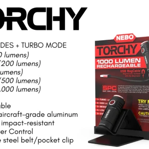 High-resolution image of the TORCHY 1000 Lumen Flashlight, featuring a compact, high-powered design ideal for low-light tree work and job site visibility. Get dependable lighting from Endor’s Arborist & Rope Supply—call now at (234) 410-3240 to upgrade your professional gear!